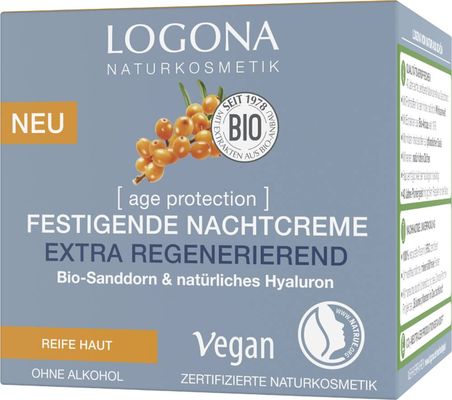 Logona AGE PROTECTION festigende Nachtcreme extra regenerierend Bio-Sanddorn & Natürliches Hyaluron